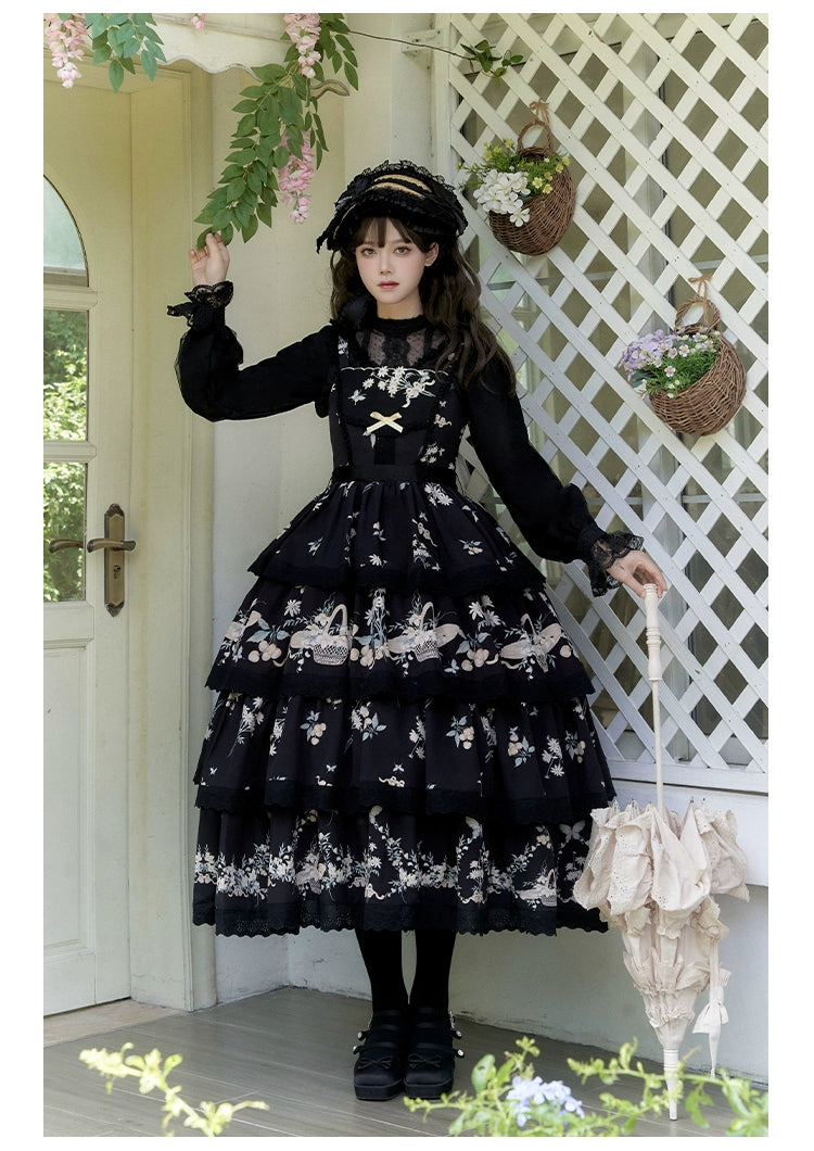 With PUJI~Letter and Poetry~Classic Lolita JSK Suit Four-tiered Twins Dress