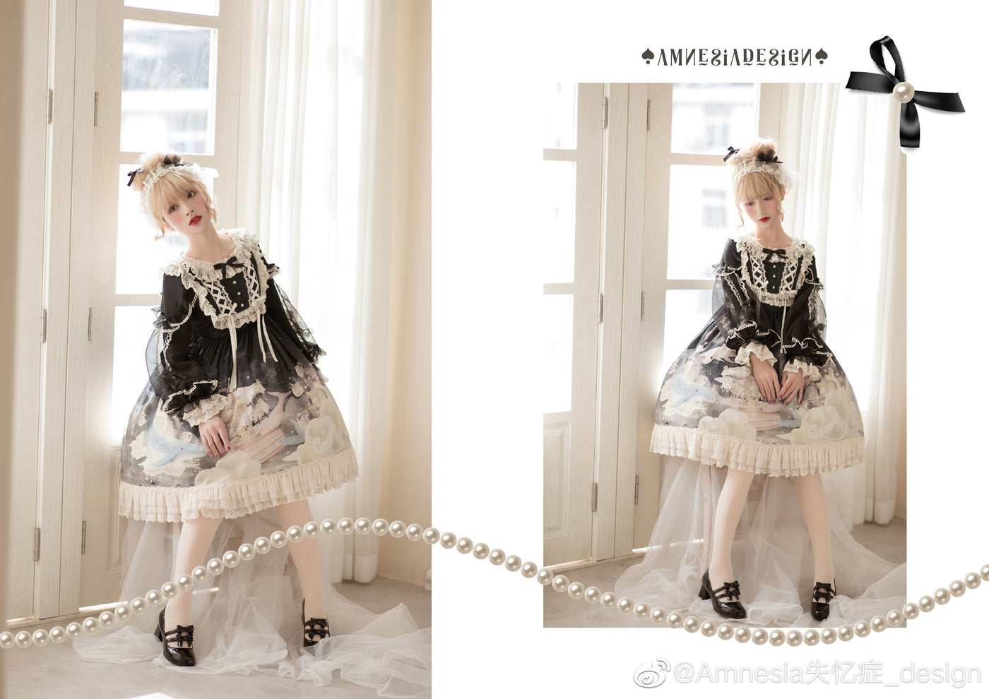 Amnesia~Dream Whale Island~Sweet Lolita Long Sleeve OP Multicolors 0 black 