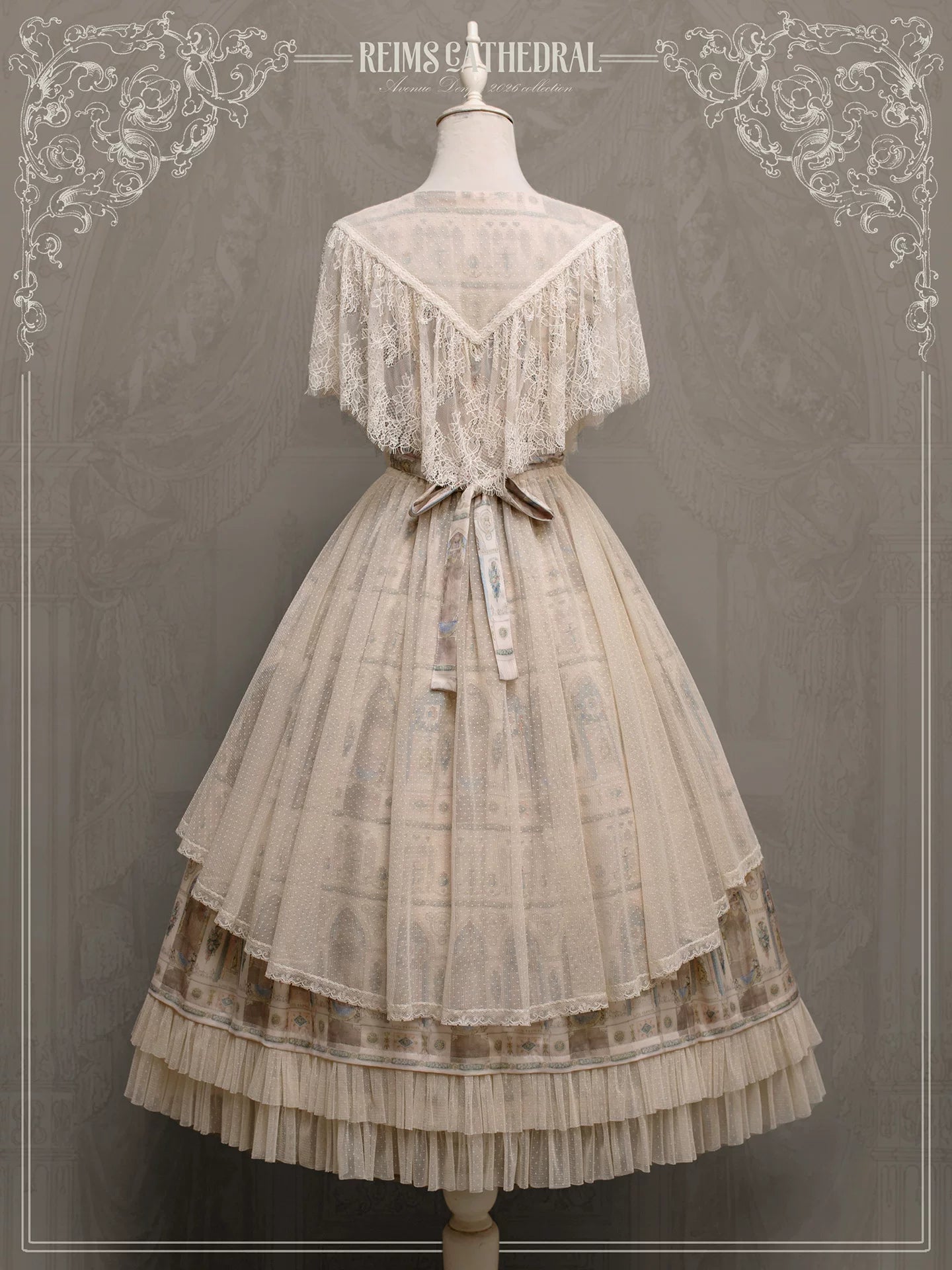 Reims Cathedral - Printed Classic Lolita Dress, Detachable Gauze Outlayer (2XL L M S XL) 44701:819159