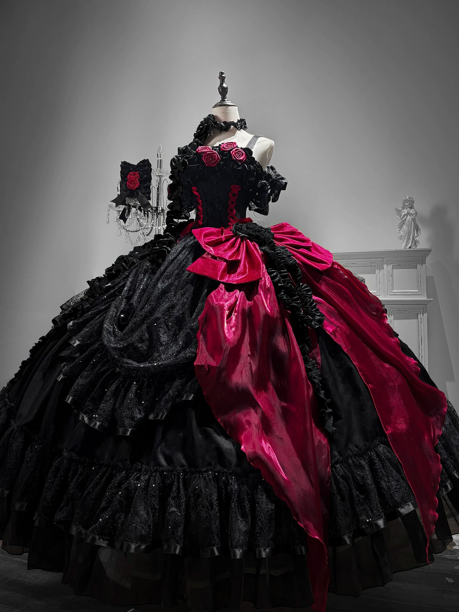 Silent Manor - Gothic Lolita Wedding Corset JSK Dress, Lift-Up Hem