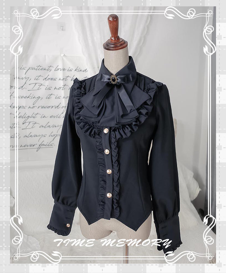 Time Memory - Elegant Lolita Slim Fit Mutton Sleeve Blouse S Black with Velvet
