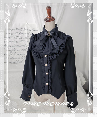 (Buyforme)Time Memory~ Elegant Lolita Slim Fit Mutton Sleeve Blouse S black with velvet 