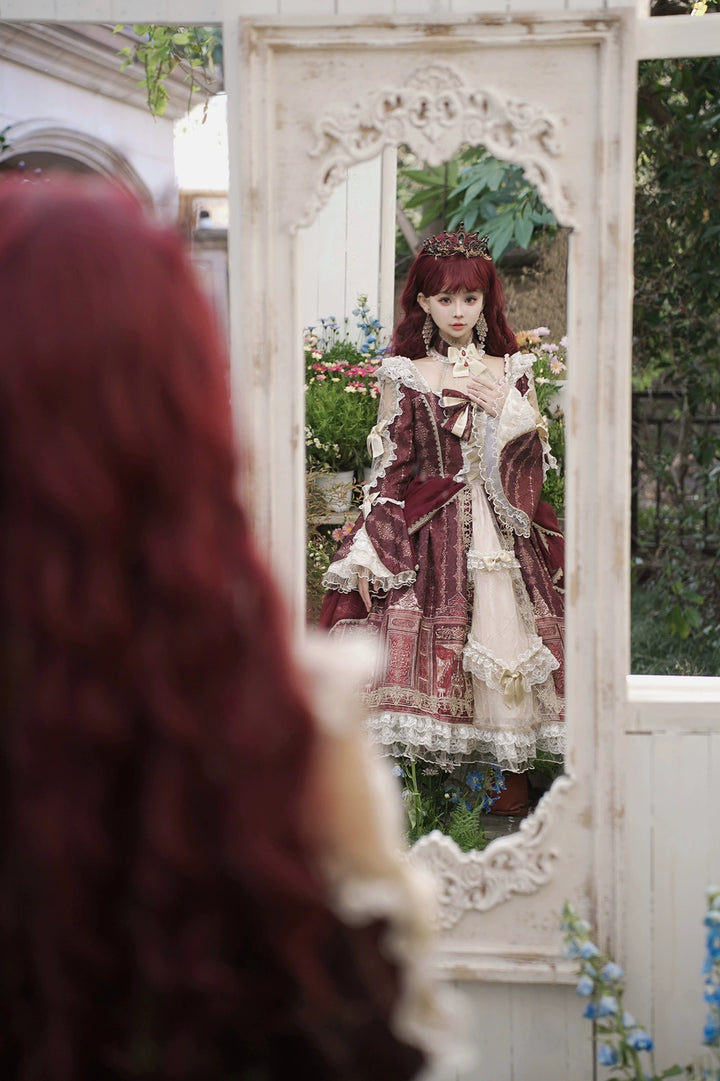 Cornfield Lolita~Baroque Palace~Classcial Lolita Long Sleeve OP Front Open Princess Sleeve Printed Dress   