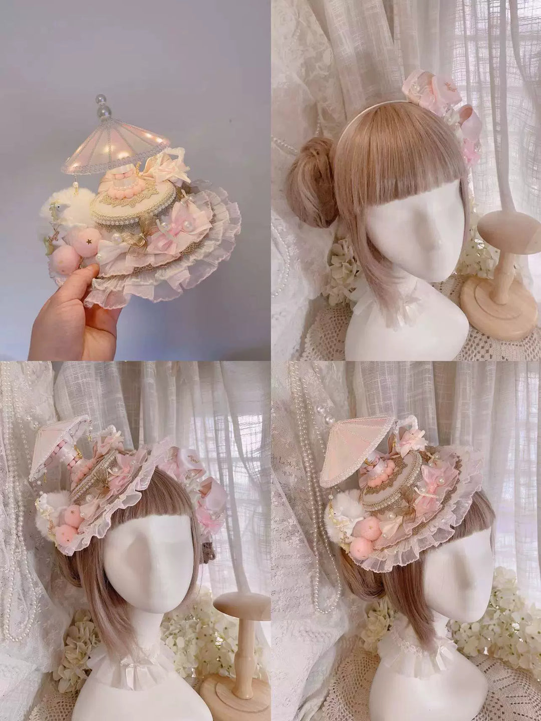 Cat Box~Night Party~Kawaii Lolita Small Top Hat KC Headdress Dreaming horse pink and purple Hat