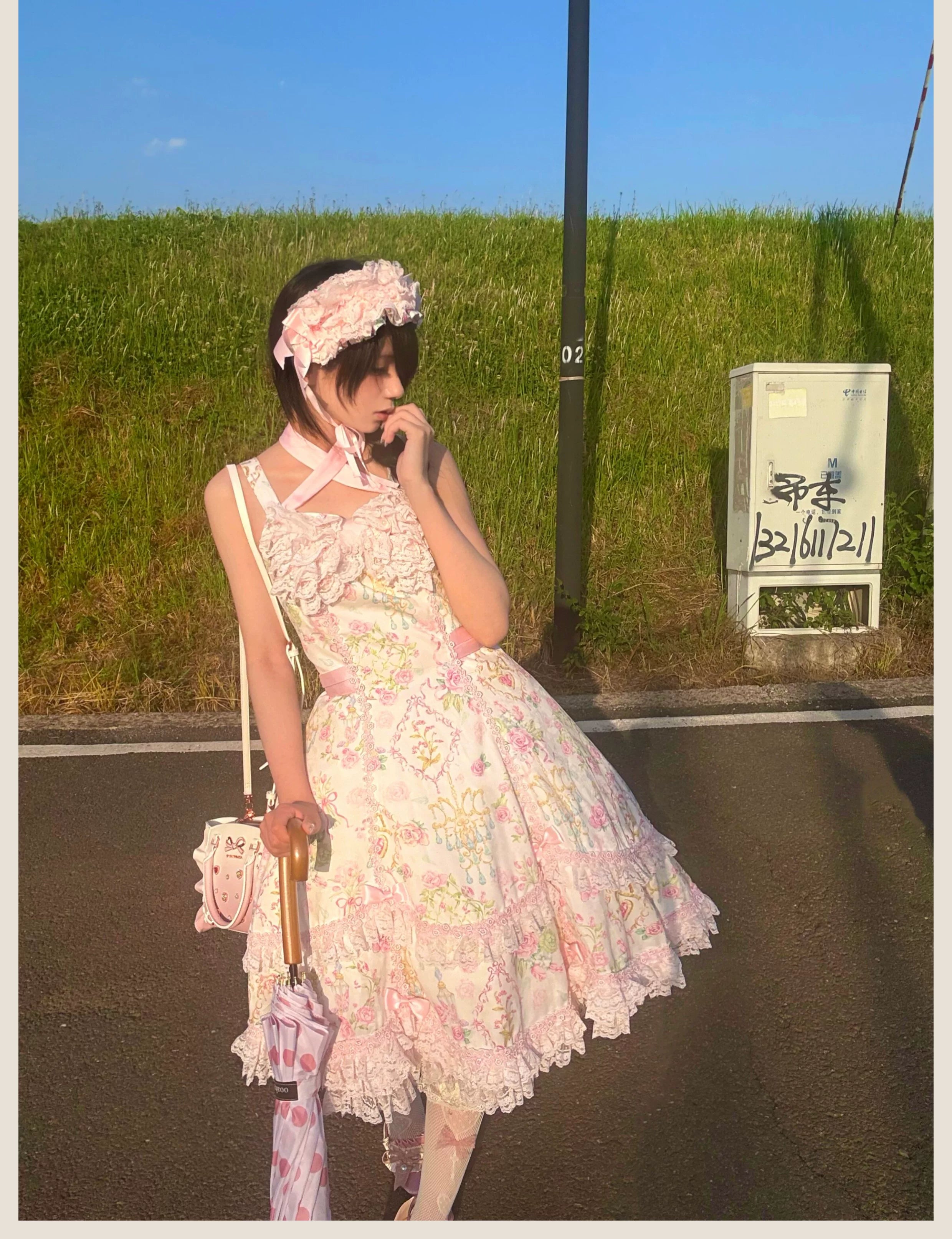 Spring 2025 - Floral Old School Lolita JSK Dress, Lace Trims