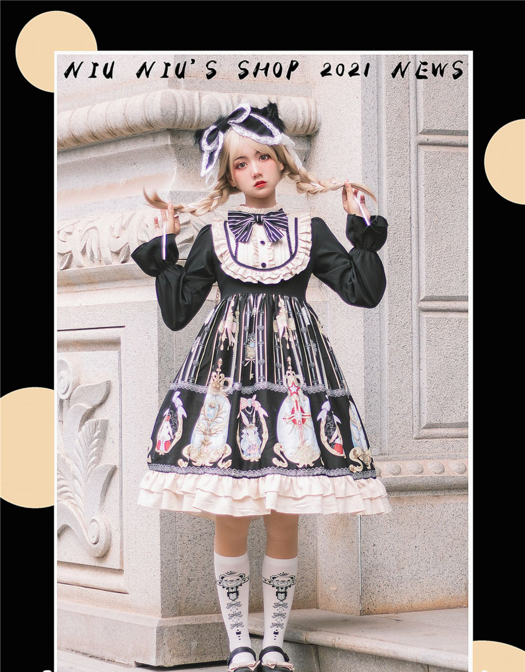 Niu Niu~Easter~Plus Size Lolita Dress Black Long Sleeve Vintage OP   