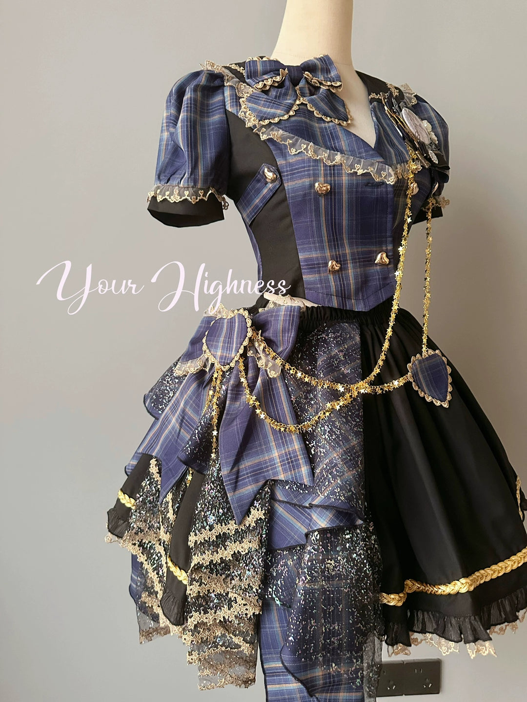 Your Highness~Sweet Lolita Skirt Two-Piece Set Stage Singing Suit S Dark blue 
