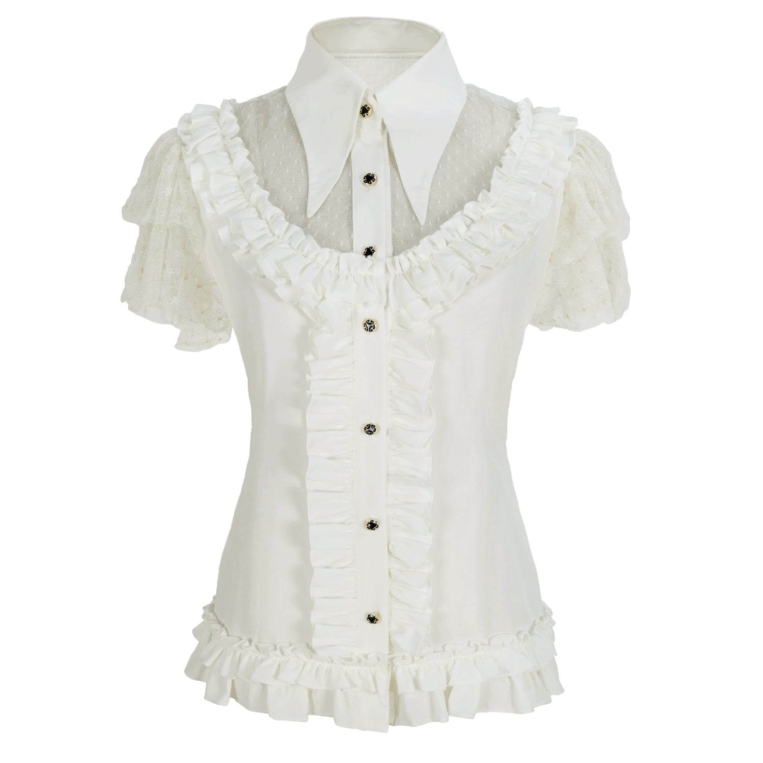Summer Classic Lolita Shirt with Dotted Tulle and Long