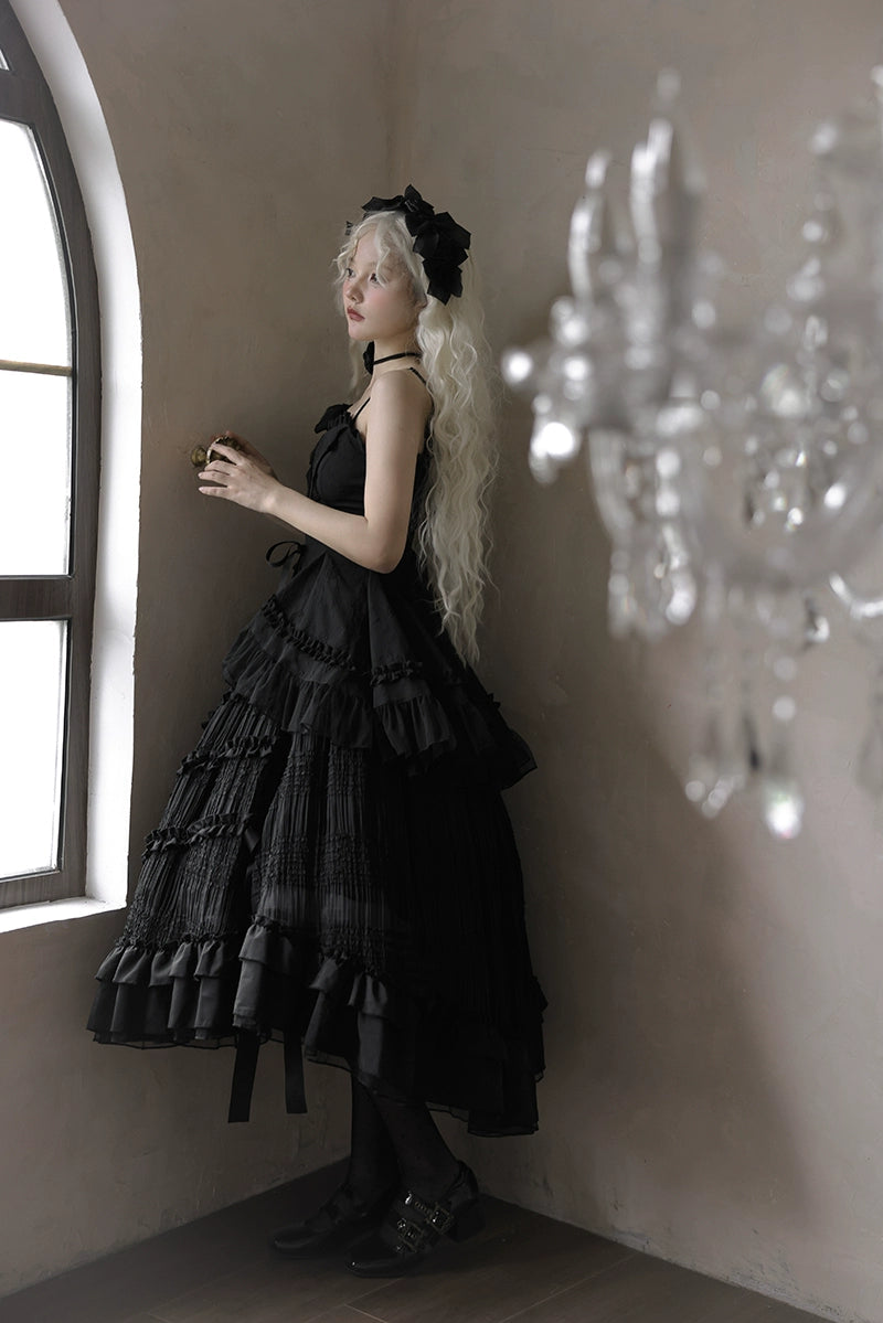 Lingxi Lolita~Rose Wing~Gothic Lolita Tiered Skirt Set   