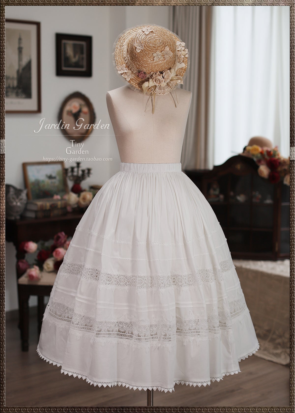 Tiny Garden - Spring Whispers - Elegant Classic Lolita Skirt French Lolita Long SK S Cream White (Tencel)