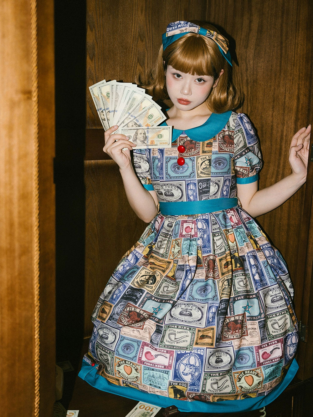 Miss Cube - Antique Label - Retro Lolita OP Dress Short Sleeve Dress