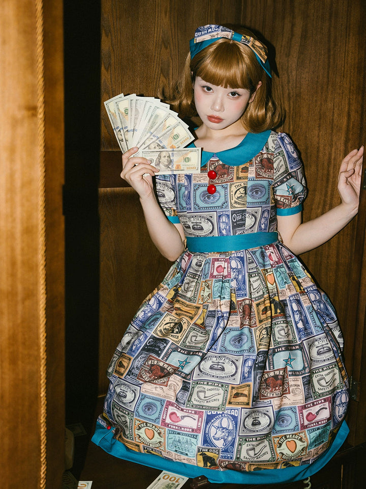Miss Cube - Antique Label - Retro Lolita OP Dress Short Sleeve Dress