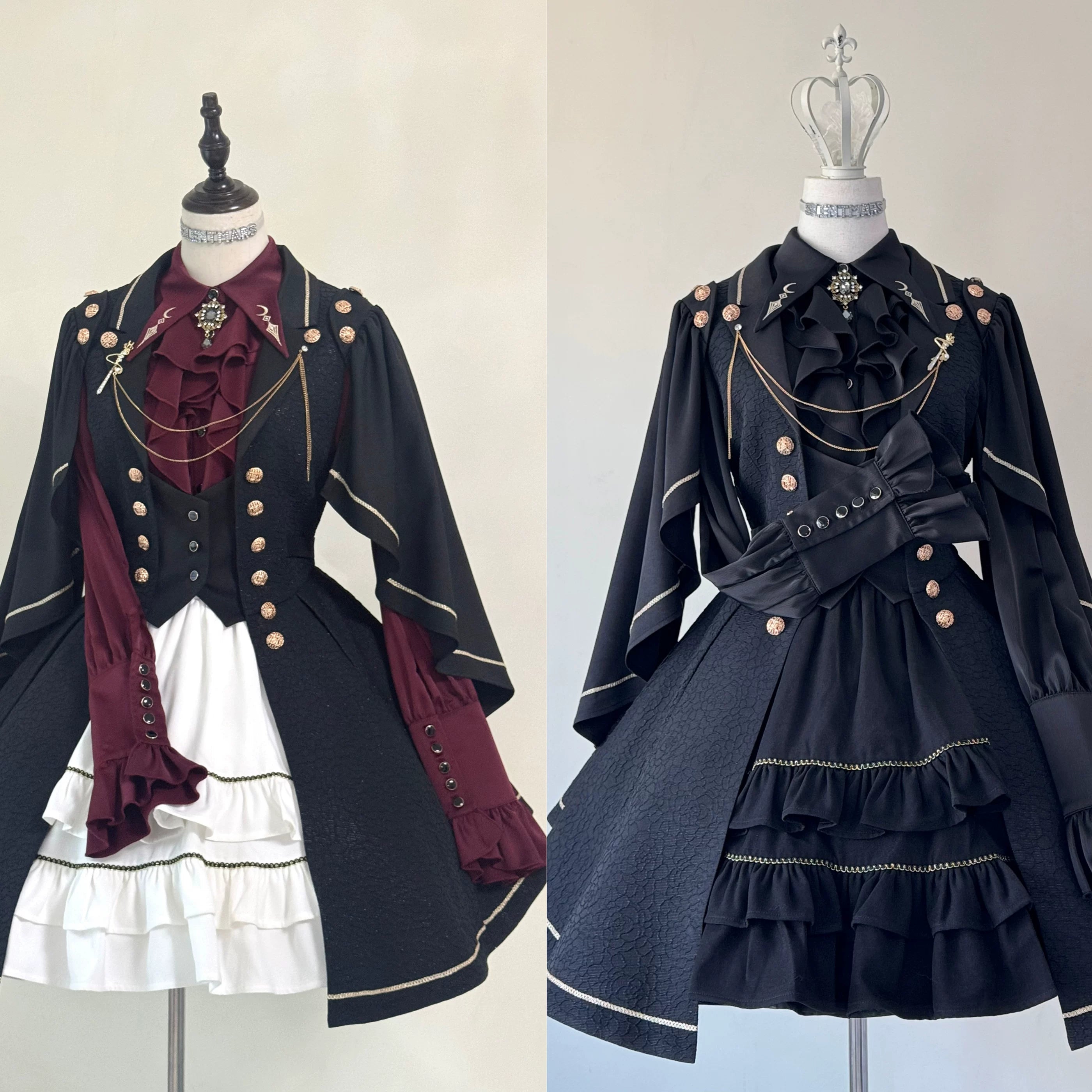 Fallen Moon Code - Retro Military Lolita Capelet-Sleeve Set: Vest, Skirt & Pants 45480:849665