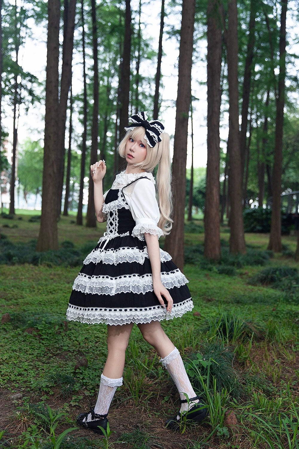 Mirror Doll - Old School Lolita Tiered Hem JSK with Polka Dot Lace 45540:853691