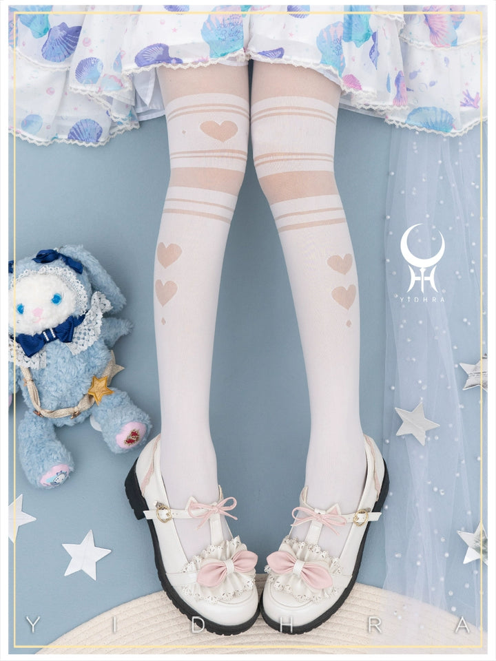 Yidhra~Enchanting Magic~Sweet Lolita Pantyhose Heart Hollow Out Thin Tights White  