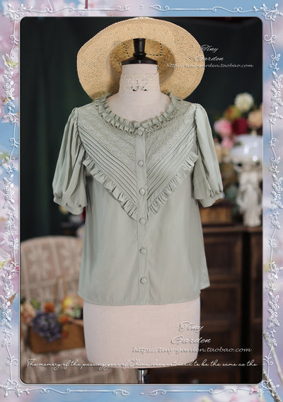 Tiny garden~Elegant Lolita Blouse Short Sleeve Lolita Shirt S Matcha Green 