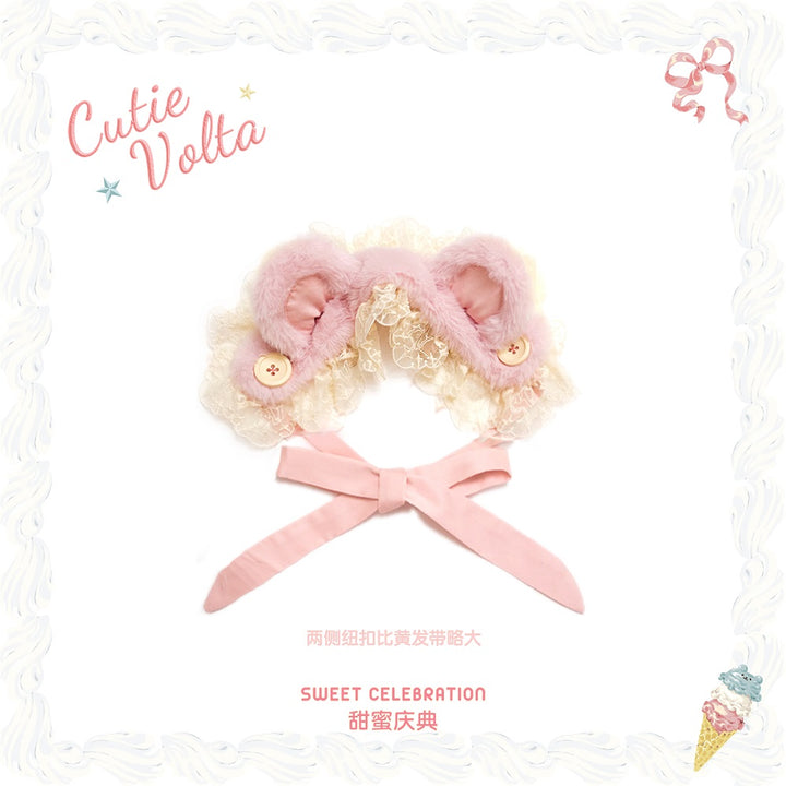 (BFM)Cutie Volta~Sweet Celebration~Sweet Lolita OP Dress Bunny Bear JSK Salopette Size #1 Pink-Hairband