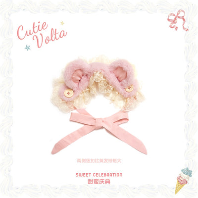 (BFM)Cutie Volta~Sweet Celebration~Sweet Lolita OP Dress Bunny Bear JSK Salopette Size #1 Pink-Hairband 