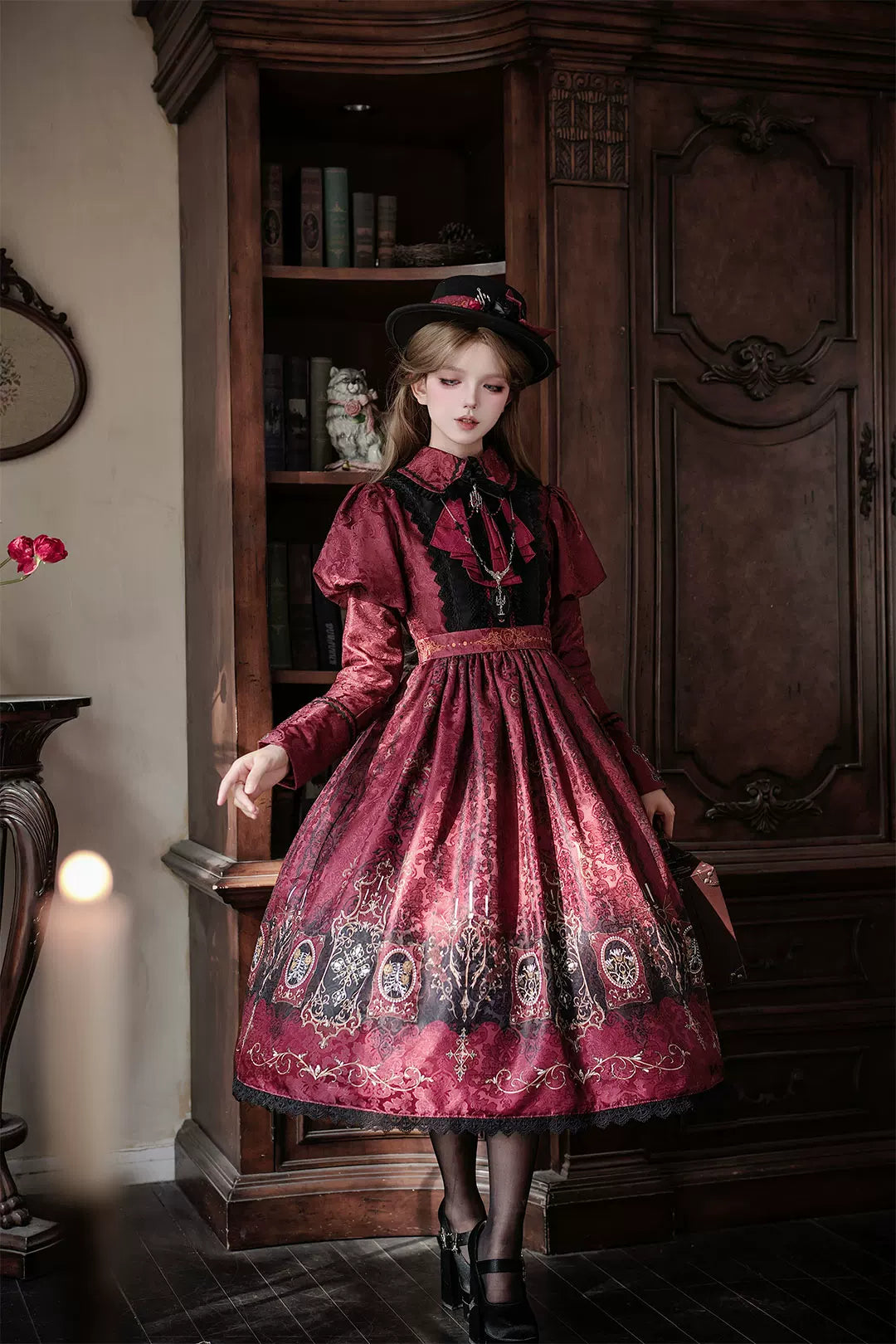 Blood Night Lantern - Jacquard Gothic Lolita Dress, Juliet Sleeve 44543:812303