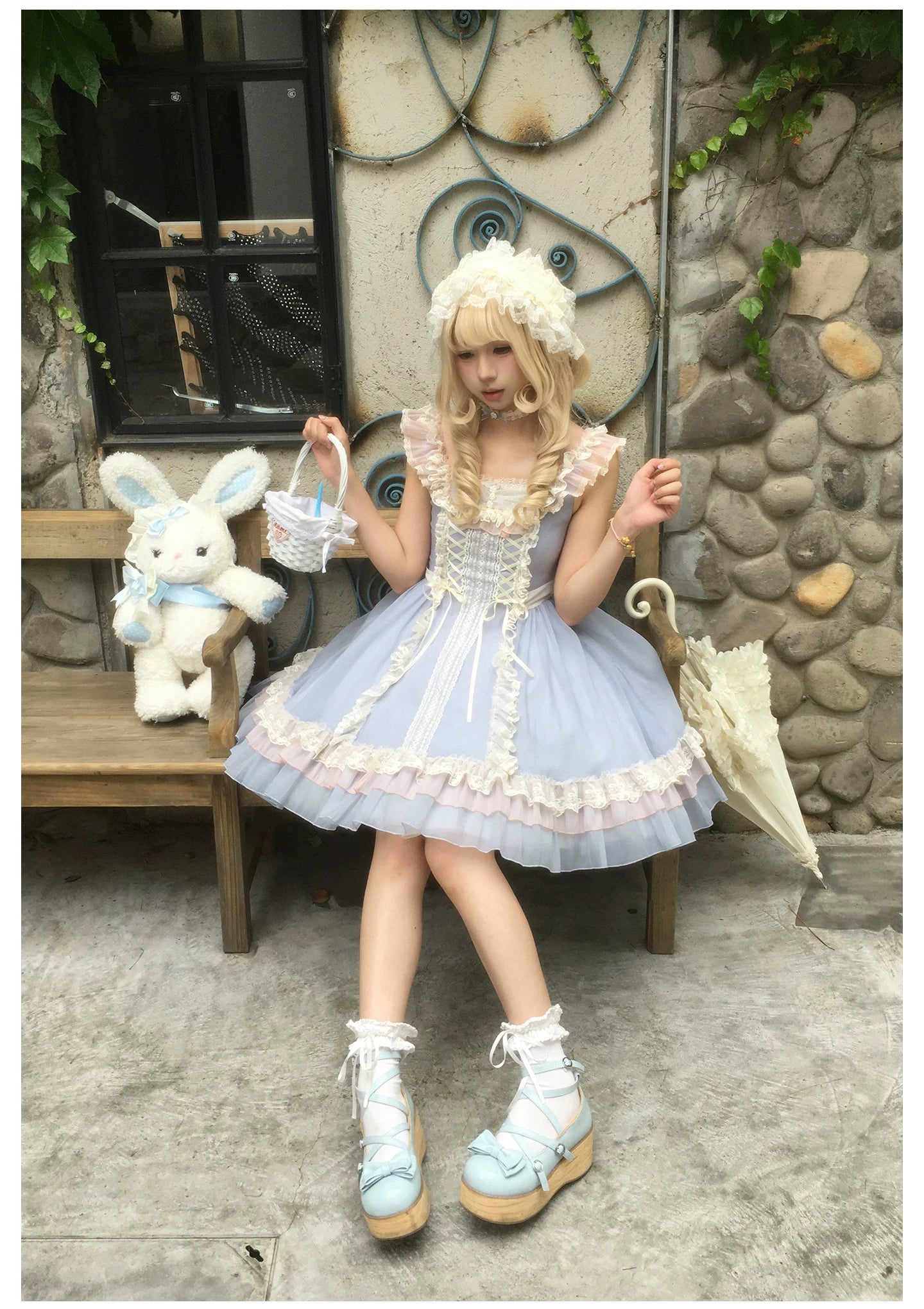 Island Diary - Classic Lolita Flutter Sleeve JSK Dress, Ruffled Lace 45533:855165