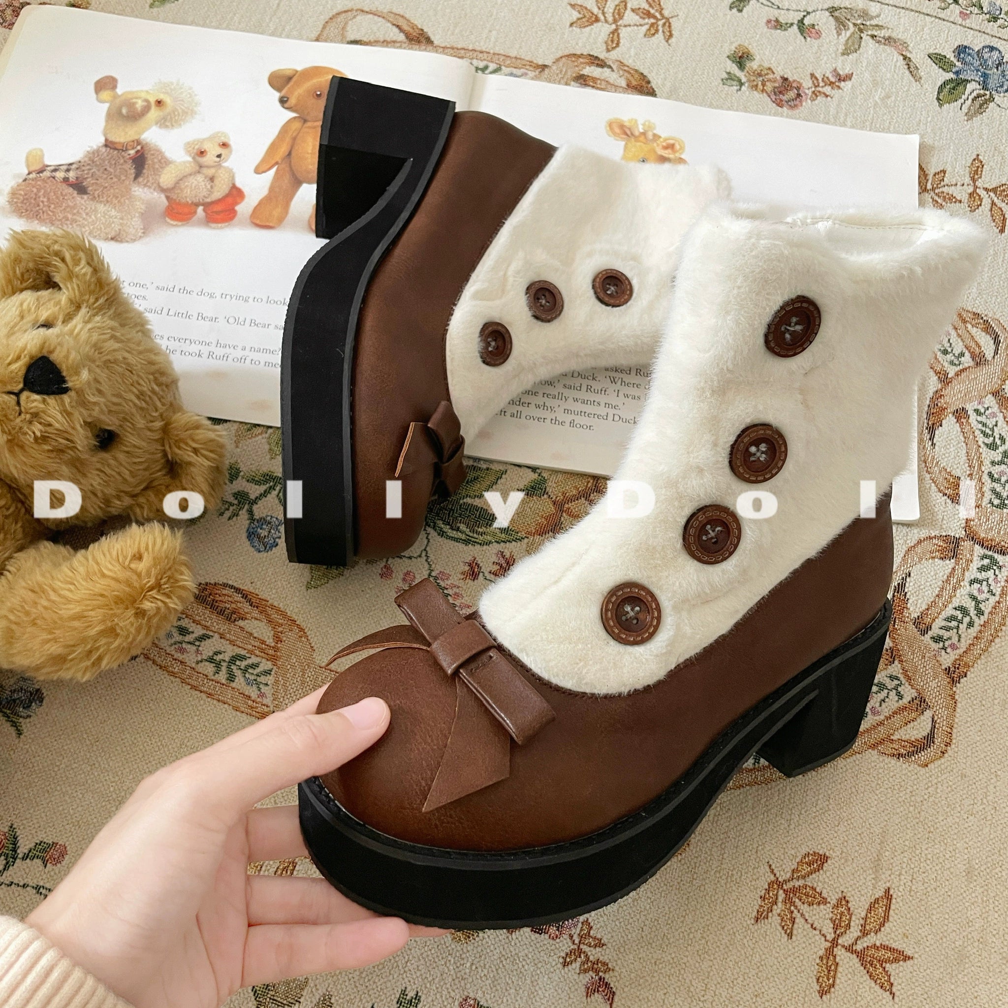 Dolly Doll~Winter Lolita Boots Fur Mary Jane Lolita Low Heel Shoes 32674:403408