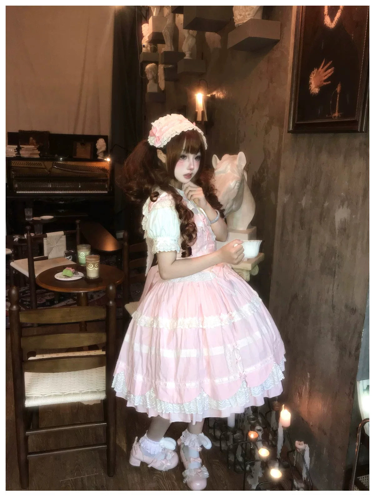 Cream Petal - Cotton Old School Lolita JSK, Layered Tiered Hem 44538:812458