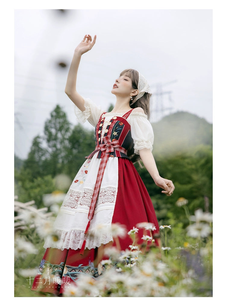 Nikki Tomorrow - Goose Pleasure - Country Lolita Red JSK Dress Apricot Shirt 38306:582490