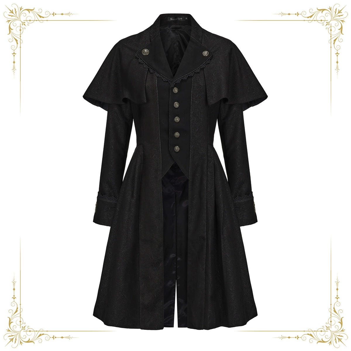 Immortal Thorn - Sea of Hope - Ouji Lolita Long Coat, Detachable Cape Black S
