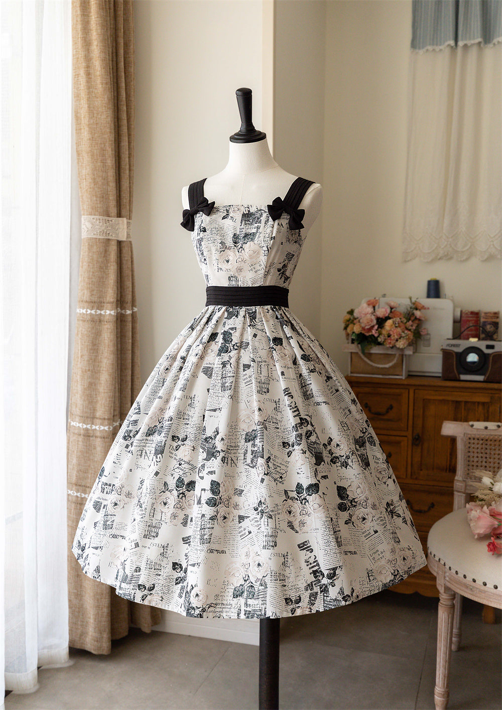 Forest Wardrobe - Forest Holiday - Elegant Lolita Foral Print JSK Dress Multicolors S newspaper print
