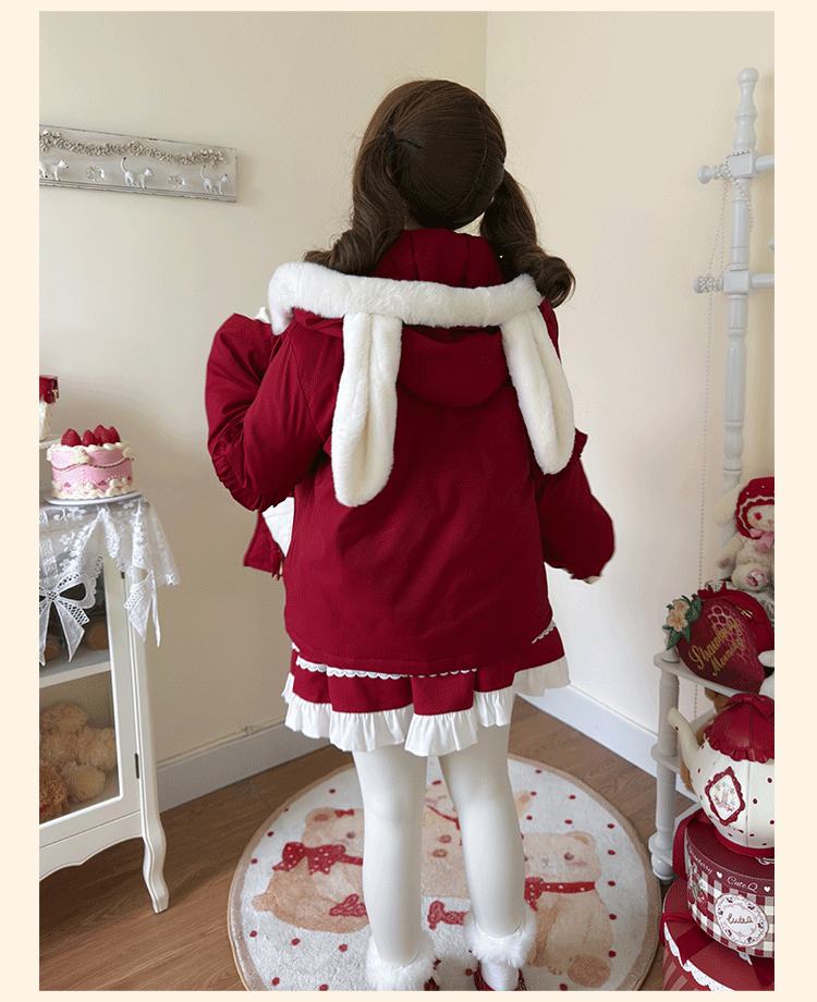 Niu Niu - Bunny Mochi Puff - Winter Kawaii Lolita Coat, Bunny Ear Hood 44191:797820