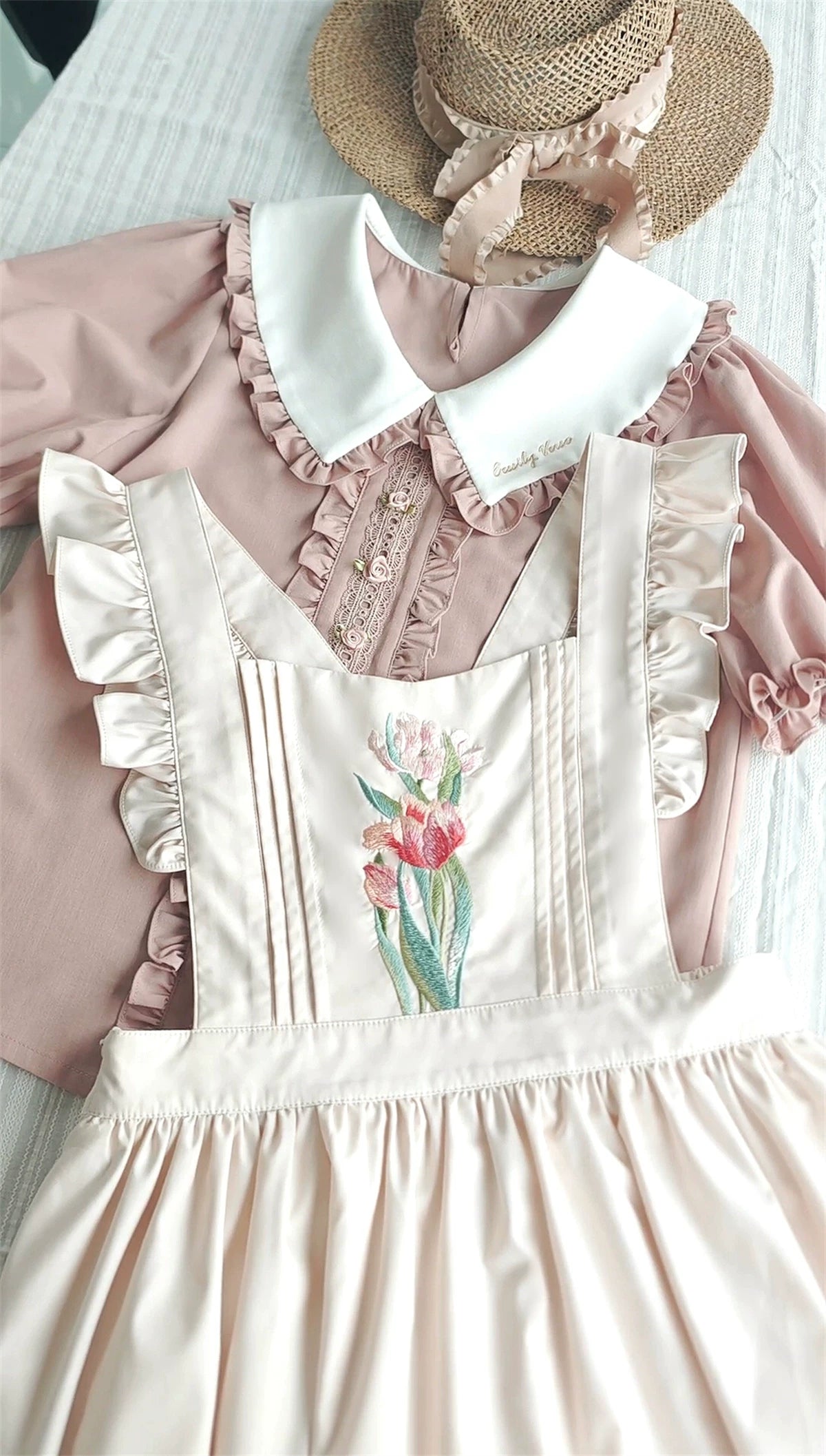 Little Florist - Classic Lolita Salopette Dress & Blouse Set, Tulip Embroidery (3XL L M S XL) 45833:864225