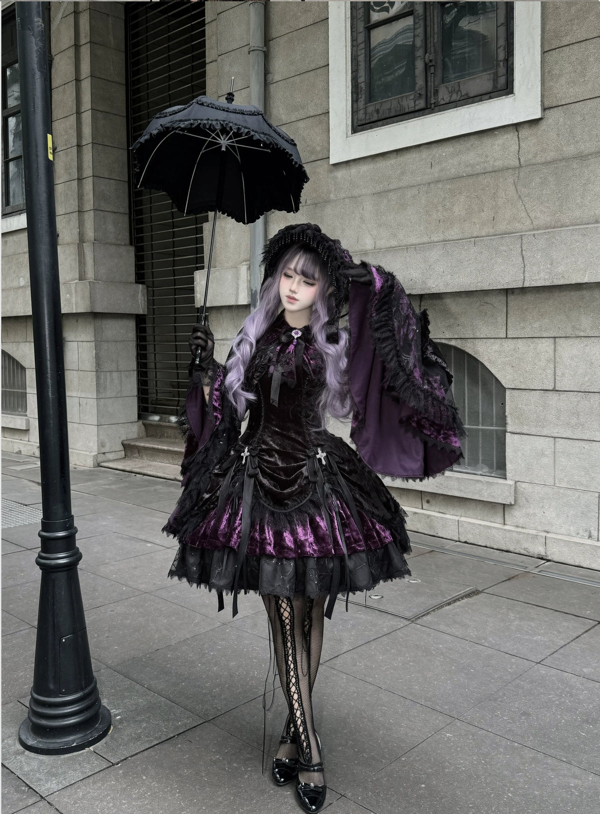 Dark Raven Poem - Gothic Lolita JSK & Bolero Dress Set, Diamond Velvet 45967:869787