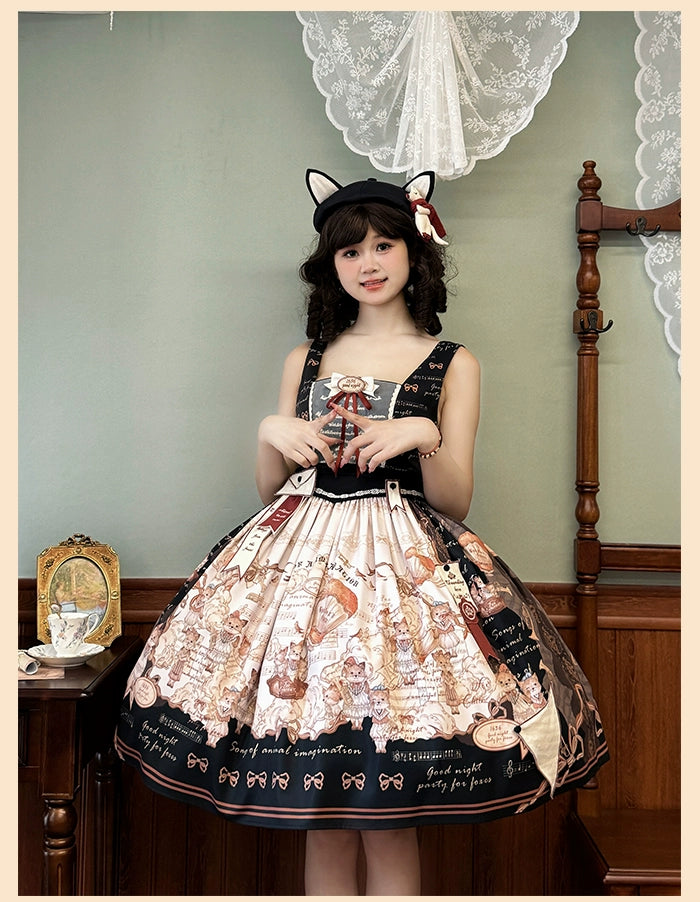 Alice Girl~Fox Band~Printed Sweet Lolita JSK Dress Square Neckline Daily Dress