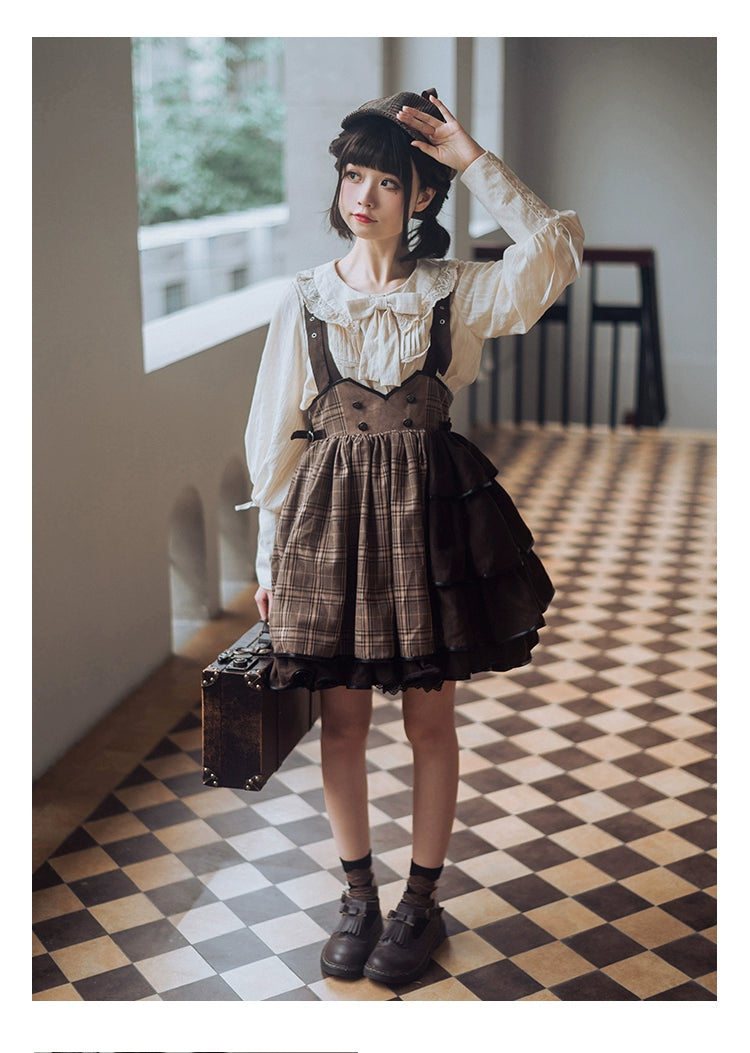 Honey Machine - Vanilla Latte - Retro Lolita Shirt Mutton Sleeve Innerwear