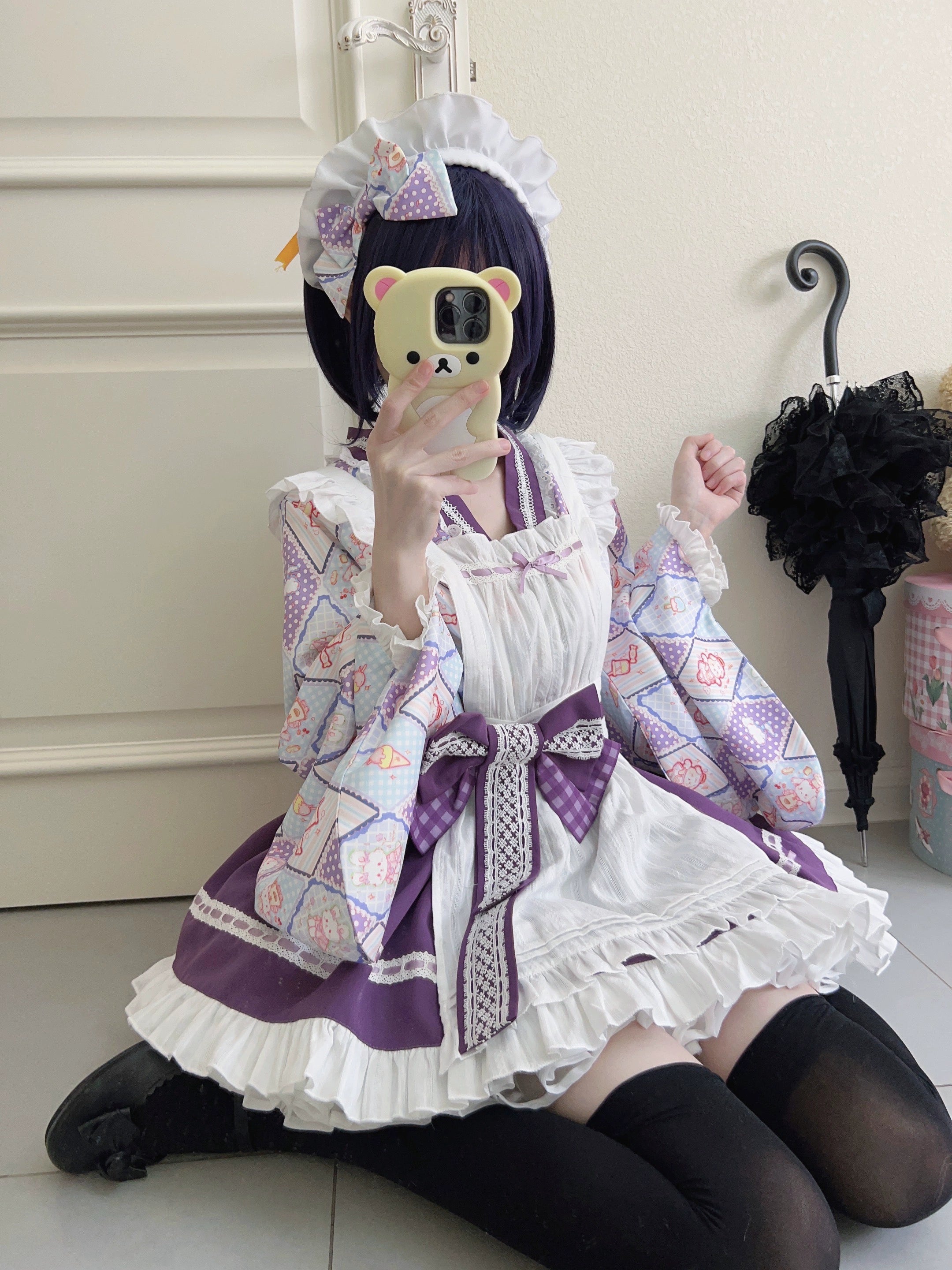 Sugar Girl - Showa Sweetness - Maid Wa Lolita Skirt Set Cute Summer Lolita Bow Apron