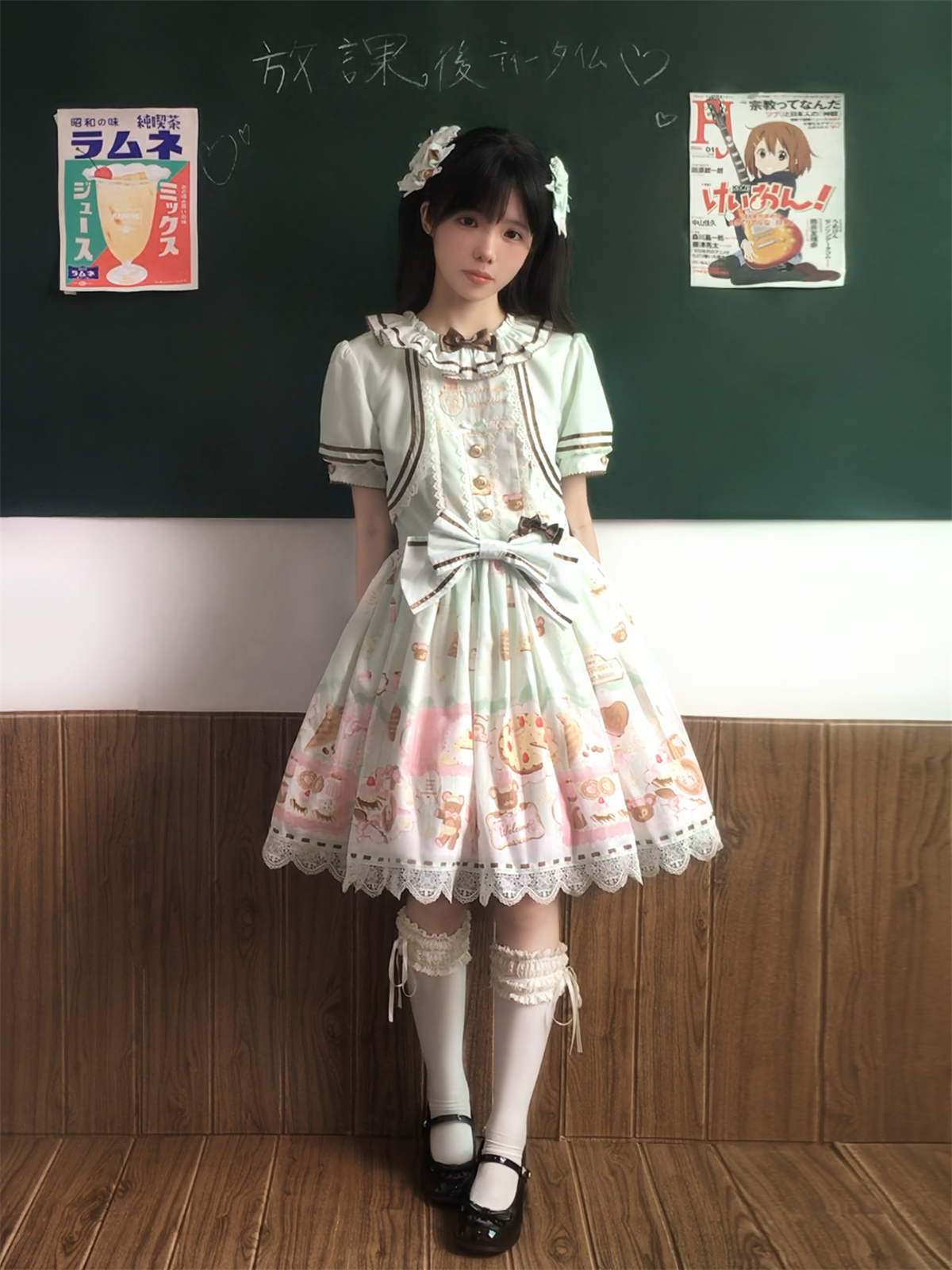 Babyblue - Dream Teahouse - Dessert Print Kawaii Lolita OP Dress Suit 43332:773702
