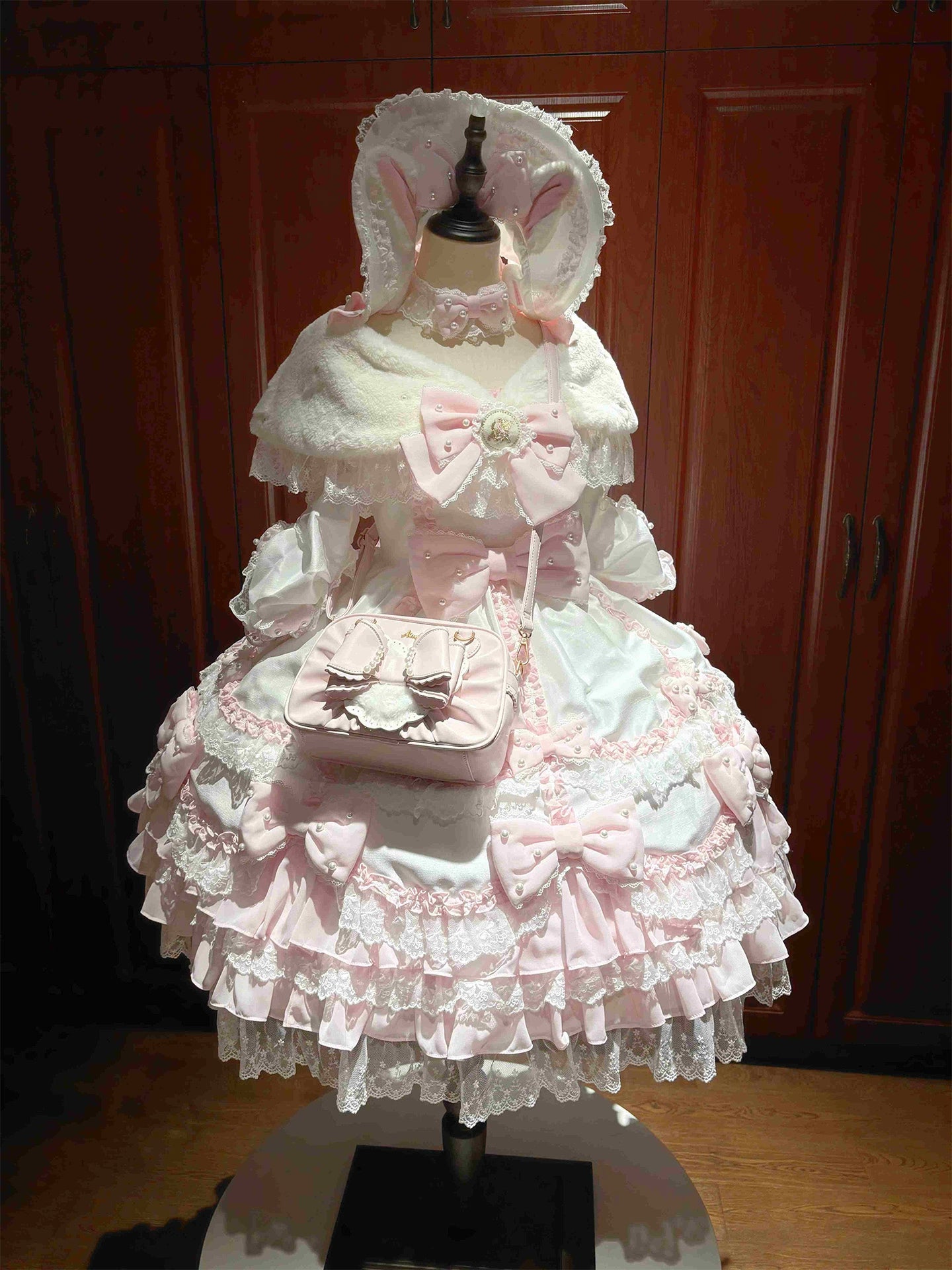 Aimee - Peach Cube Box - Sweet Lolita Pink Handbag, Bow & Pearl