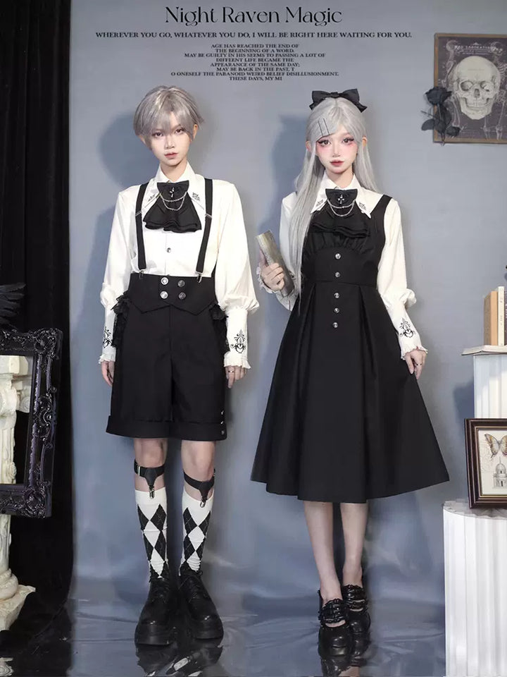 CastleToo~Night Raven Magic~Ouji Lolita Dress Set Prince Suspender Shorts Cape   