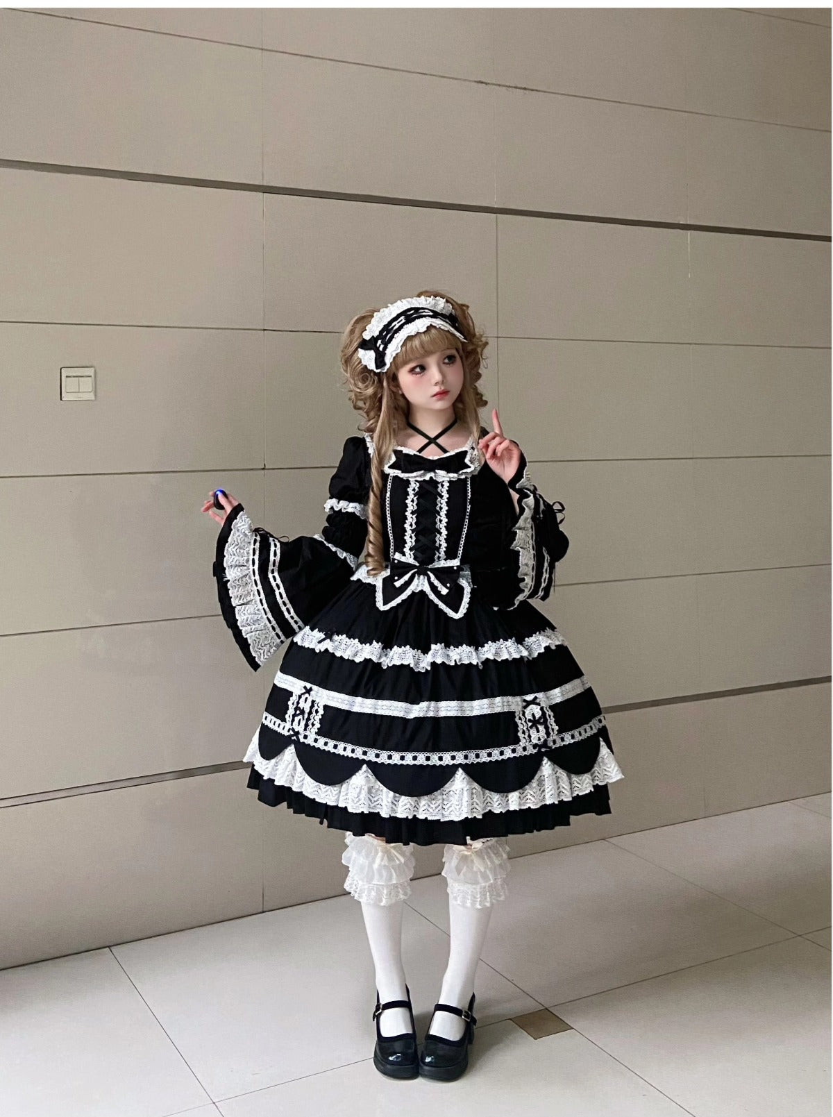 AerialCat~Cream Petals~Old School Lolita OP Tiered Ruffles Cotton Dress 42762:752775