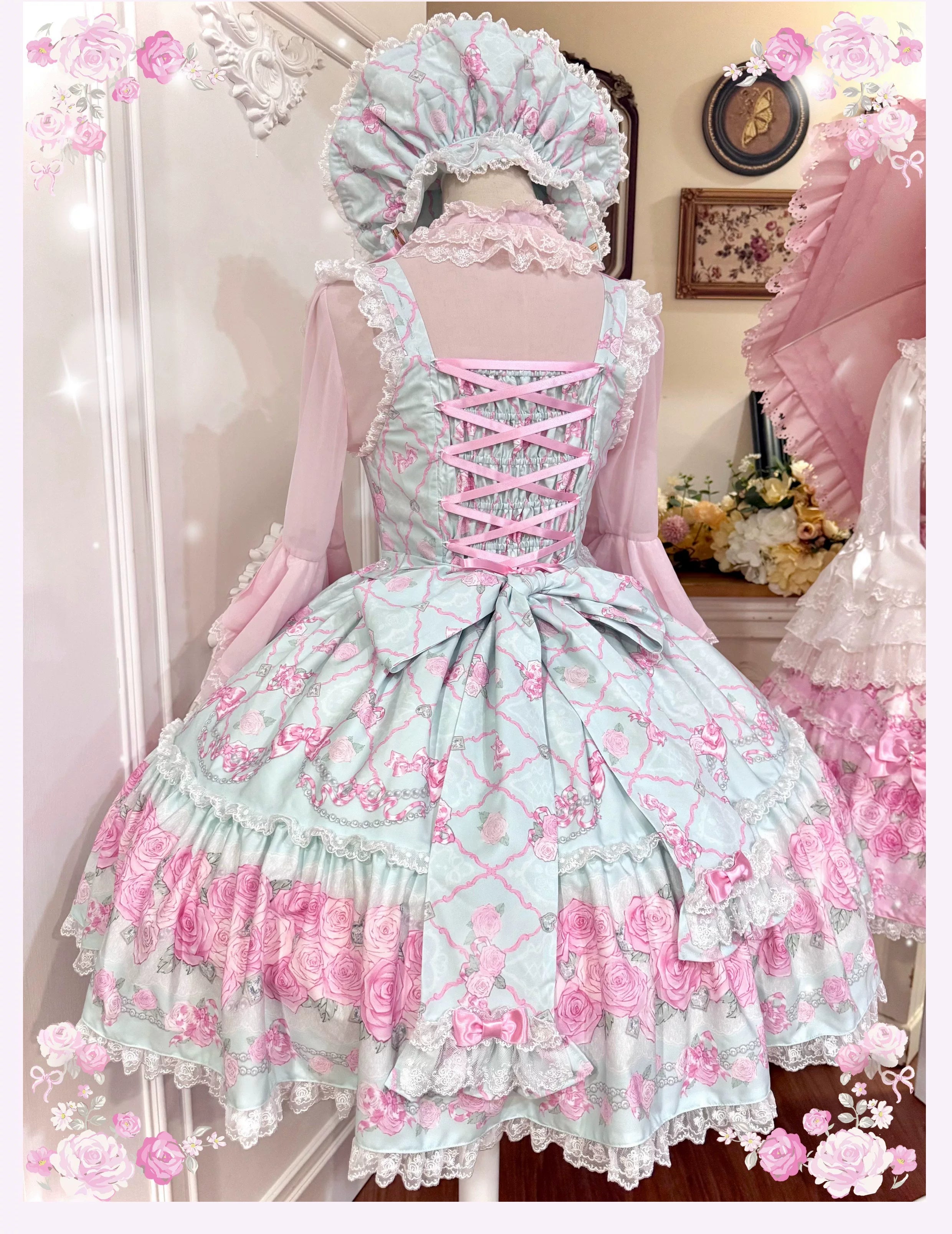 Summer 2026 - Old School Lolita Floral Printed JSK Dress with Ribbon Bows 45521:851917