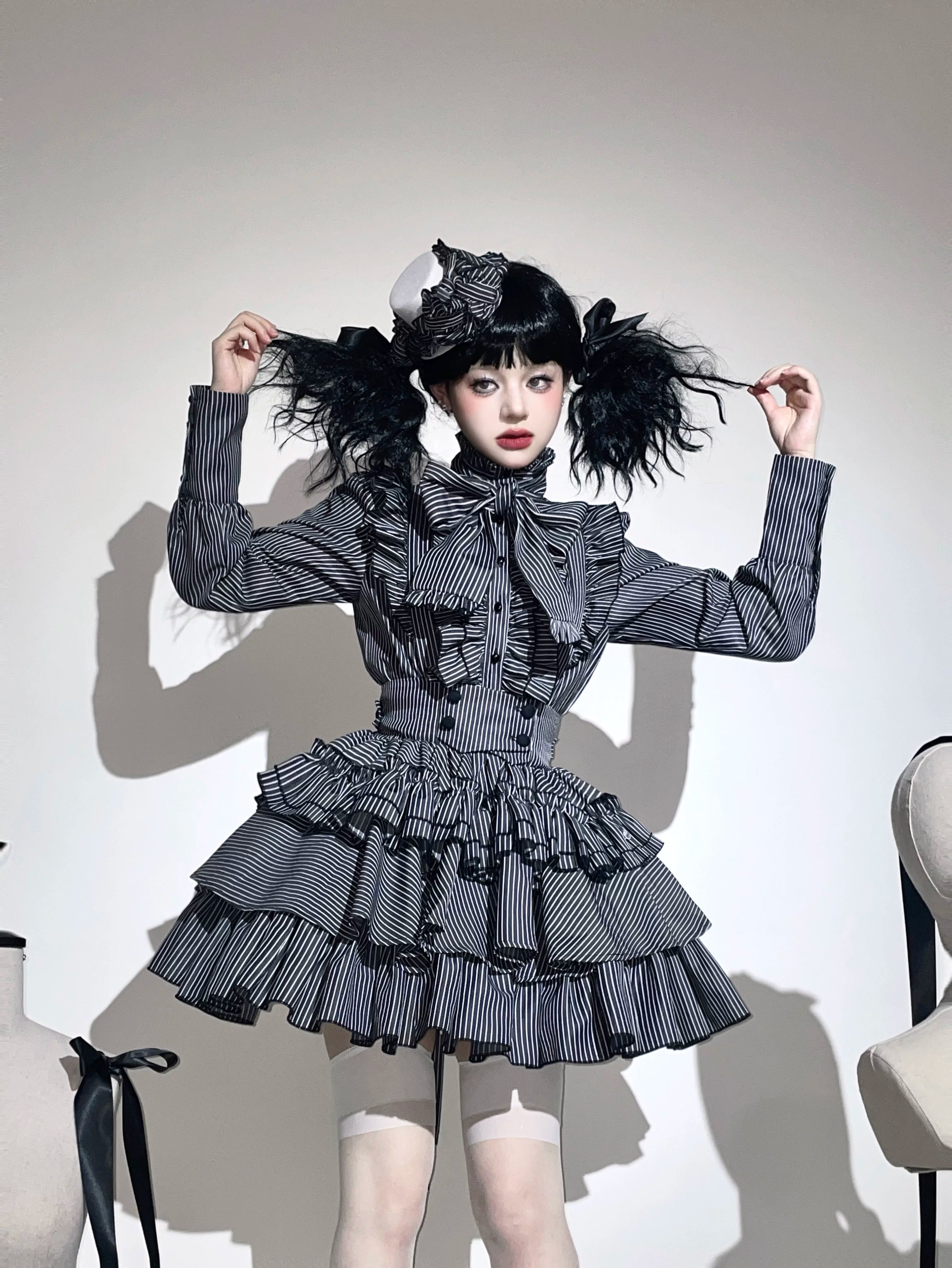 Doll Gift Box - Gothic Lolita Striped Blouse & Skirt Set, Back Zipper