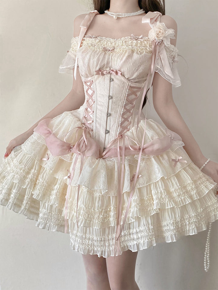 Caramel Antique~Yuyan~Ballet-style Sweet Lolita Corset JSK with Built-in Petticoat