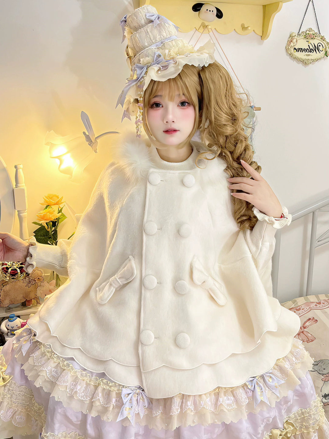 Yayizi~Sweet Lolita Cape Winter Plush Lolita Coat 41364:691378