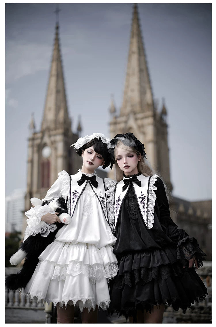 Dawn Bell & Dusk Song - Gothic Lolita Velvet OP Dress, Back Zipper
