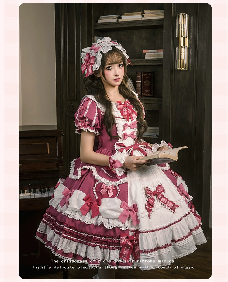 Mademoiselle Pearl - Heart Woven Concerto - IP Collab Sweet Lolita OP Dress, Bow Accents