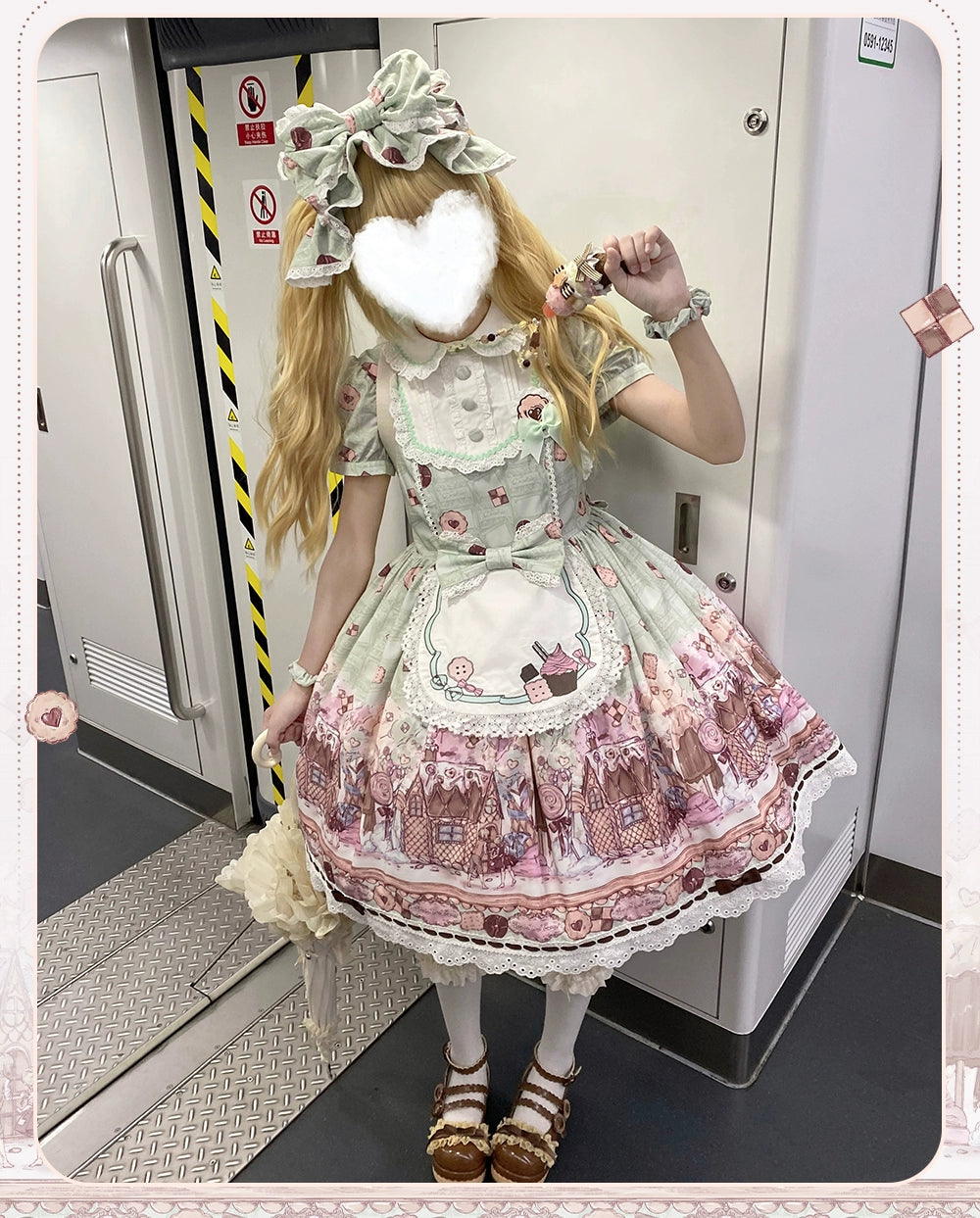 The Story of Frosting Town - Kawaii Lolita Print Dress, Detachable Apron 44387:806560