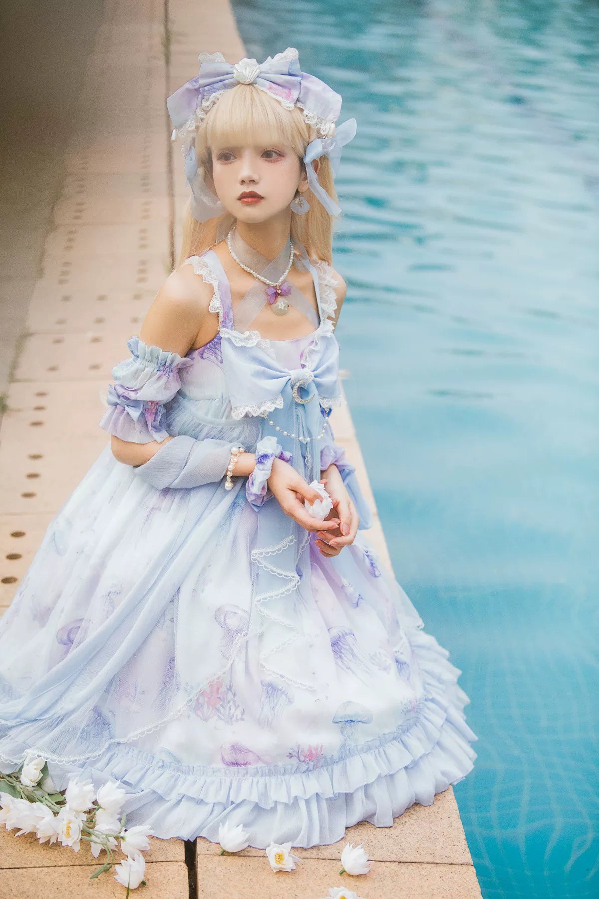 Coral Jellyfish - Sweet Lolita High-waist JSK Dress, Jellyfish & Coral Print 44906:827414