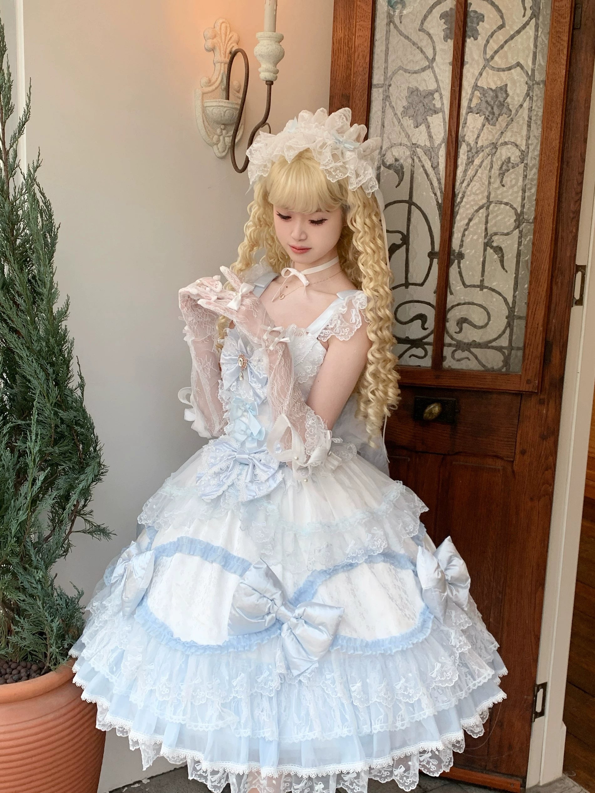 Floral Dream Isle - Sweet Lolita Doll-like JSK Dress, Bows & Lace 44705:821052
