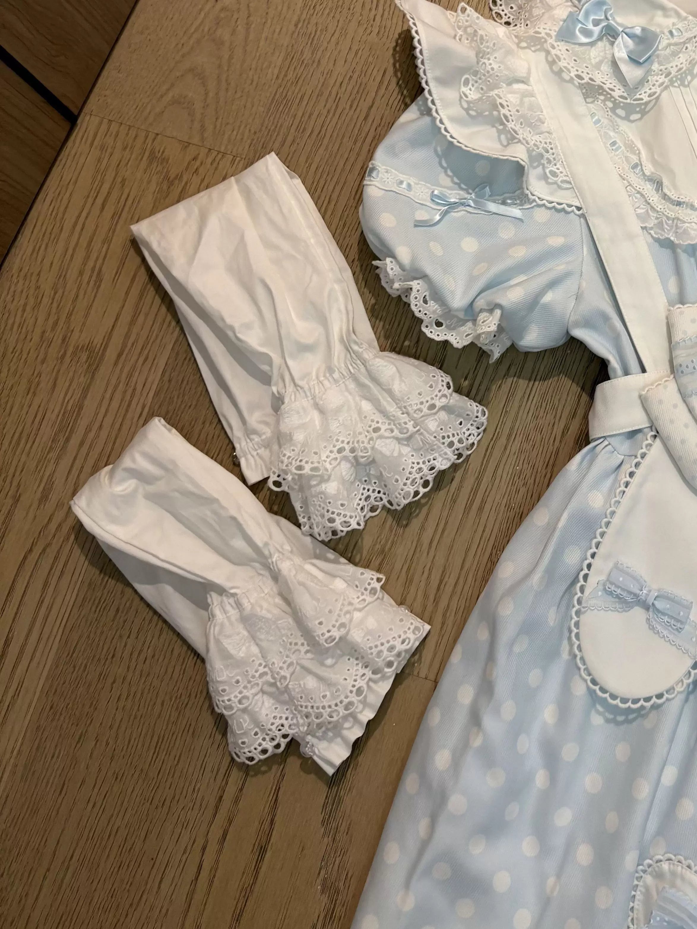 Bunny Kissaten - Four Colors Old School Lolita Polka Dot OP, Bunny Ear Apron 45824:864375