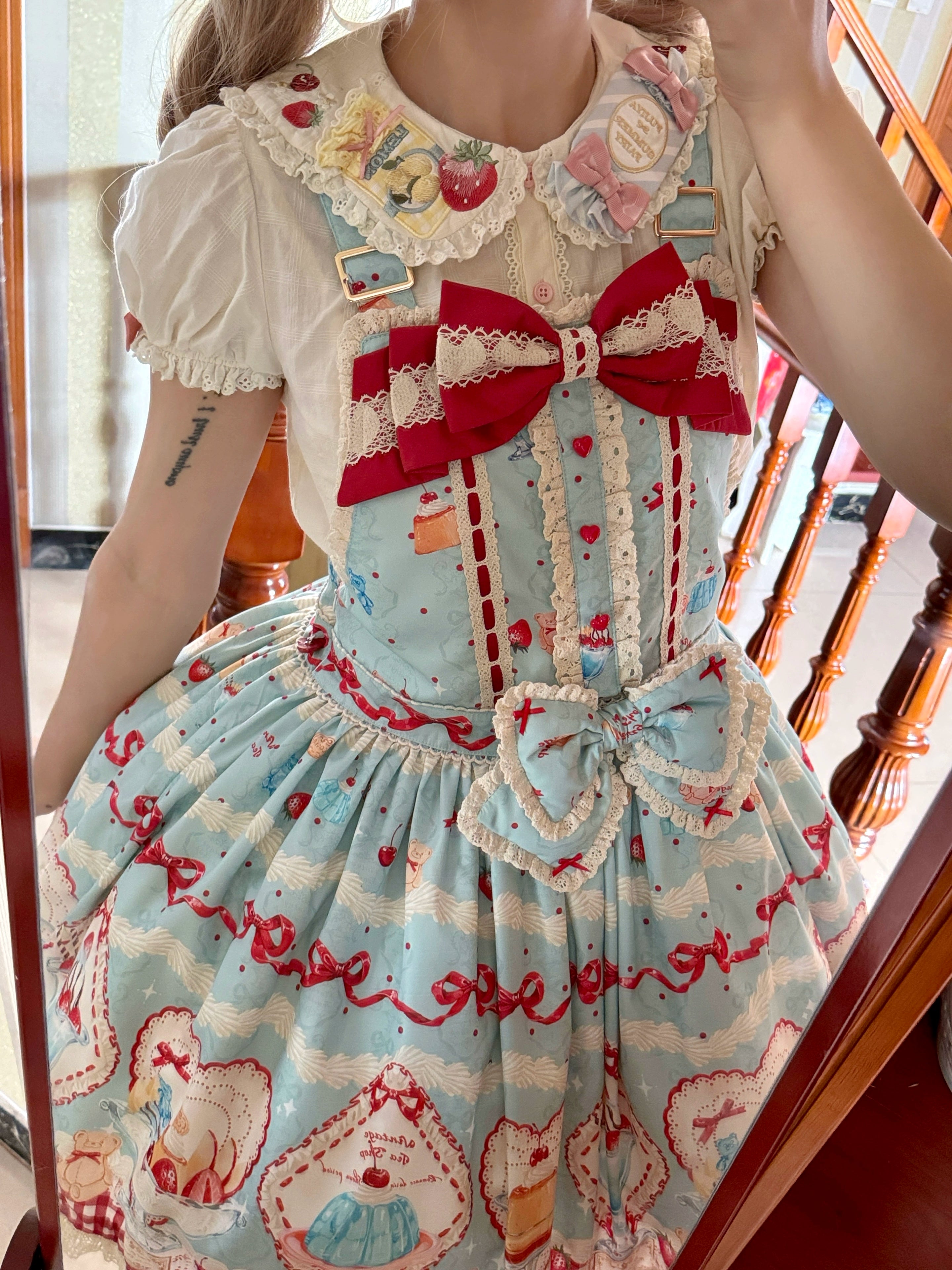DreamWhale - Showa Dessert Showcase - Kawaii Lolita Dress Suit Pudding-Inspired JSK/Salopette Mint Green Salopette Only S